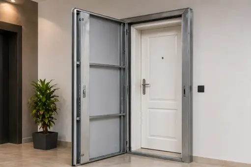 Puerta antiokupa instalada en vivienda en Sevilla para proteger inmueble vacío de okupas